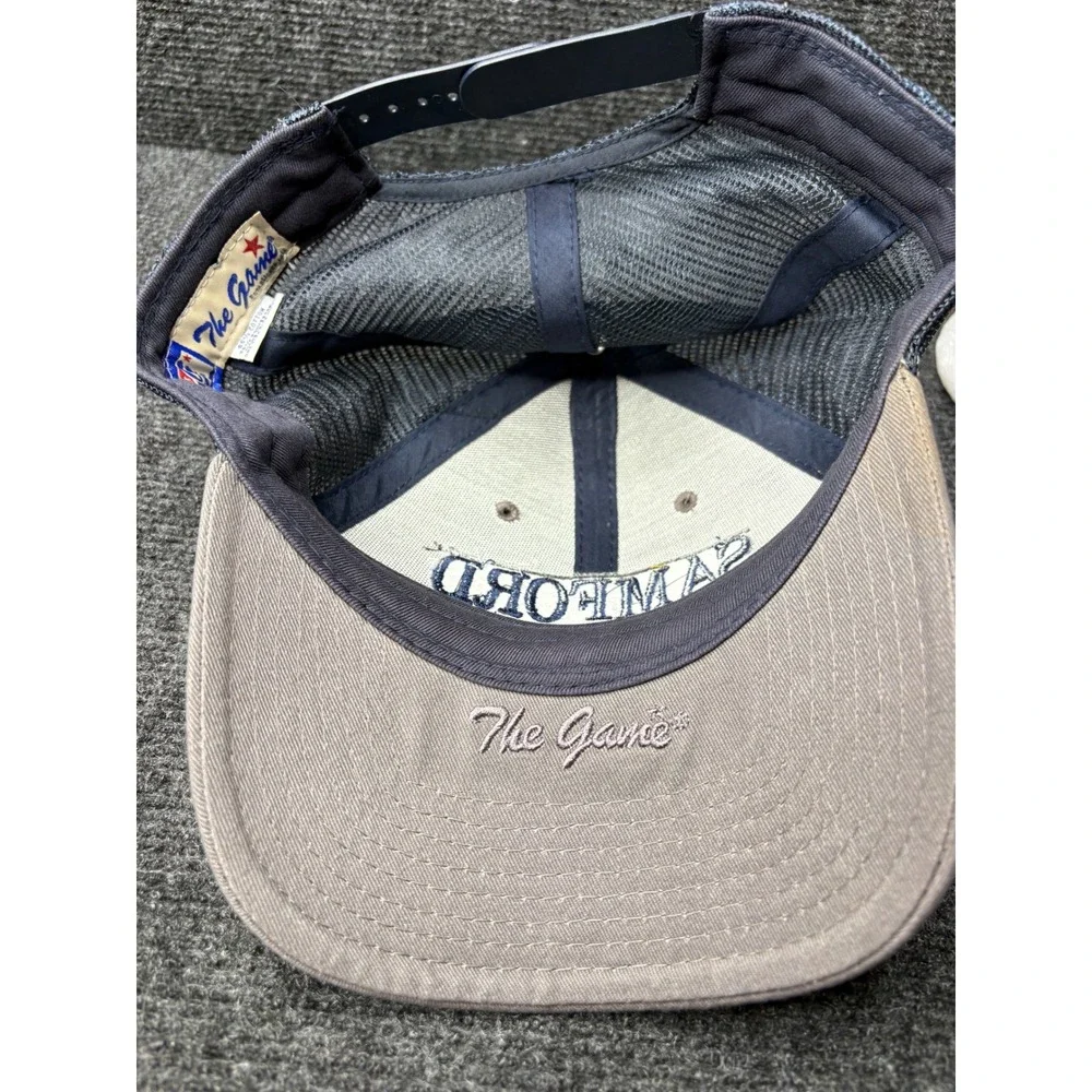 The Game Samford University Bulldogs Trucker Hat Khaki Navy Blue Snapback Cap